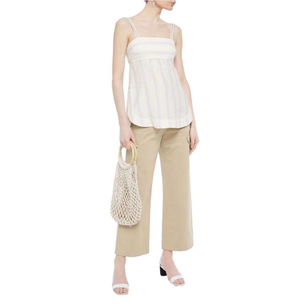 Lee Mathews Madox Cutout Striped Shantung Top, Size 6, Off-White | Blue, Nwt — image 2 of 8